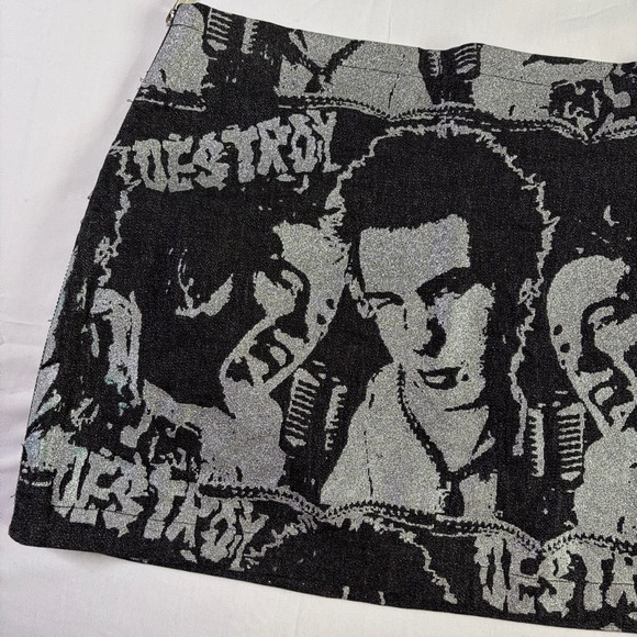 Mosquitohead vintage 90s Y2K mini glitter skirt made in USA graphic sz L black - Picture 6 of 14